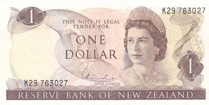 #Reserve Bank of New Zealand 1 Dollar 1967 P-163 VF+ Qn. Elizabeth II - Picture 1 of 1