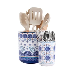 Blu Talavera Set di 2 Porta Utensili in Ceramica, Porta Utensili da Cucina in Ceramica... - Foto 1 di 3