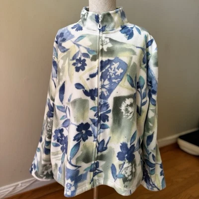 Alfred Dunner Petite Women's Fleece Full Zip Jacket Floral Print Rhinestones PL - Image 1 of 4
