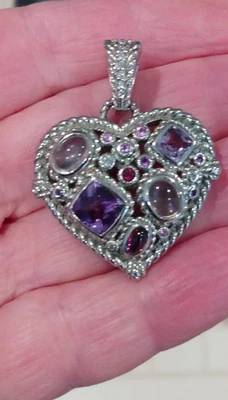 RARE  Judith Ripka Heart Enhancer "Pinks" Pink Sapphire, Rhodolite garnet - Image 1 of 4