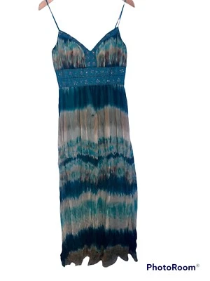 Xscape женщин Blues Tye краситель шелк украшенный бисером макси платье шикарный размер 8 - Изображение 1 из 4