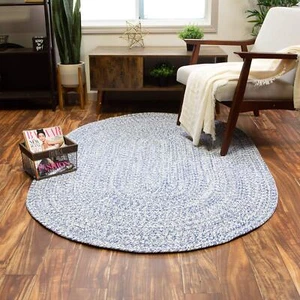 Super Area Rugs Farmhouse Braided Rug Cotton Kitchen Reversible Carpet Blue &... - Picture 1 of 8