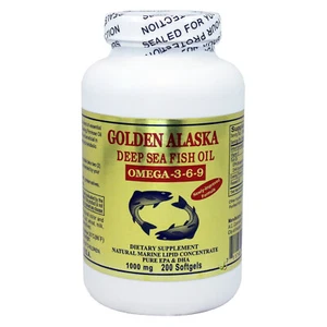 Gold Vitamin Golden Alaska Deap Sea Fish Oil Omega 3 6 9 1000 mg 200 SG - Picture 1 of 3