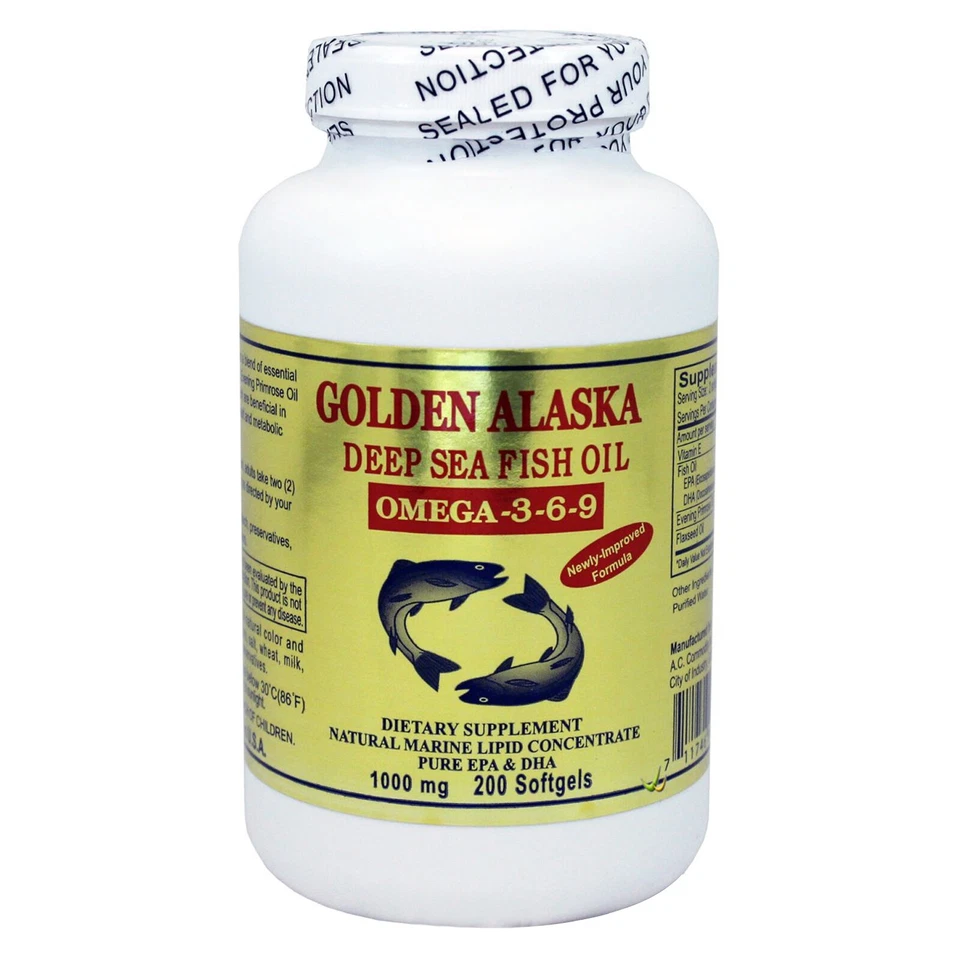 Óleo de peixe Gold Vitamin Golden Alaska Deap Sea ômega 3-6-9 1000 mg 200 SG - Imagem 1 de 3