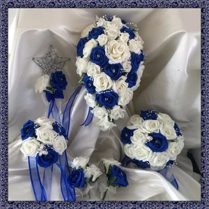 Hochzeit Blumen Elfenbein/Königliche Rosen Kristallstrauß, Braut/Brautjungfern/Knopflöcher - Bild 1 von 15