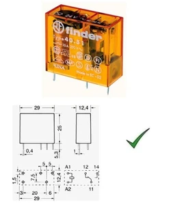 Relè Relay 12V 12Vcc 10A a 1 Scambio Contatto in Miniatura 12Vdc FINDER 4051 - Foto 1 di 1