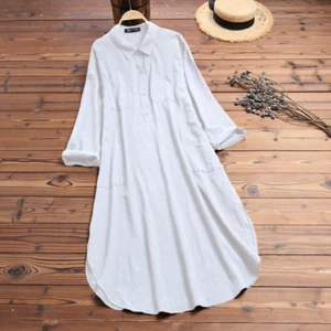 Elegant Solid Color Slit Dress Long Shirt Dress - Picture 1 of 80