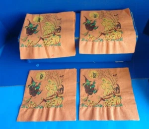 4 VINTAGE HALLOWEEN PAPER PARTY NAPKINS- WITCH, JOL - Picture 1 of 7