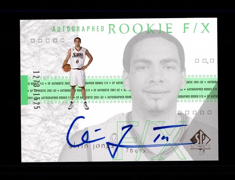 2001-02 SP AUTHENTIC #116 ALVIN JONES ROOKIE F/X RC AUTO /1525 - 76ERS - Image 1 of 2