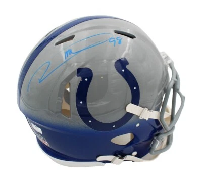Casco gris/azul personalizado auténtico firmado por Robert Mathis Indianapolis Colts Speed Foto 1 de 3