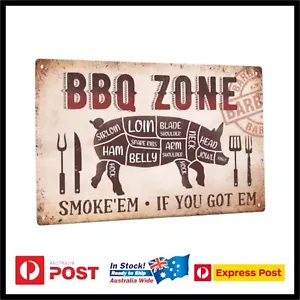 1pc BBQ Smoke Iron Plaque Sign Old Fashioned Rectangle Home Decor Novelty - Picture 1 of 3