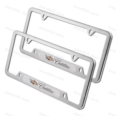 2PCS For CADILLAC Silver Metal Stainless Steel License Plate Frame NEW - Image 1 of 4