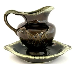 Vintage Hull Pottery Eagle Pitcher& Underplate Mid Century Modern F91 F92 5.3/4" - Picture 1 of 12
