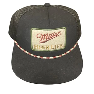 Miller High Life Flat Bill Embroidered Logo Cotton Twill Rope Black Hat NWOT - Picture 1 of 5