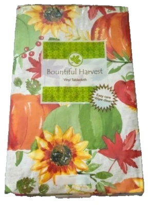 Pumpkins Fall Leaves Leafs Vinyl Tablecloth Thanksgiving Holiday 52x90 Sunflower - Image 1 of 4