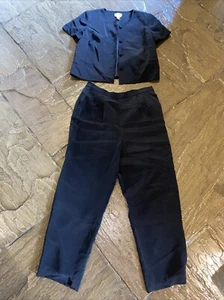 TALBOTS Petites Women Pure Silk Suit Size 12 Black Pants & Jacket VGC - Picture 1 of 5