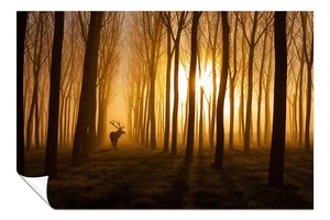 Deer in Golden Forest Wildlife Artistic Poster Wall Art Home Decor - Picture 1 of 4