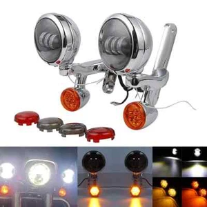 2X Bracket Spot Fog Light Turn Signal Kit Fit For Harley Glide Road King1994~23 - Picture 1 of 16