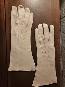 Damen Hirschleder Handschuhe lang Mid Century Neu aus altem Lagerbestand Gr.7,5 elfenbein makelloser Zustand - Bild 1 von 2