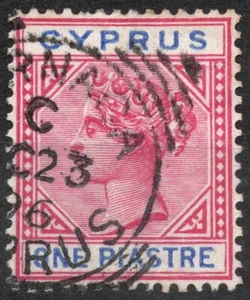 SG42 Yt:#26 1 Piaster 1896 ZYPERN Definitive Ausgaben - Queen Victoria, gebraucht - Bild 1 von 2