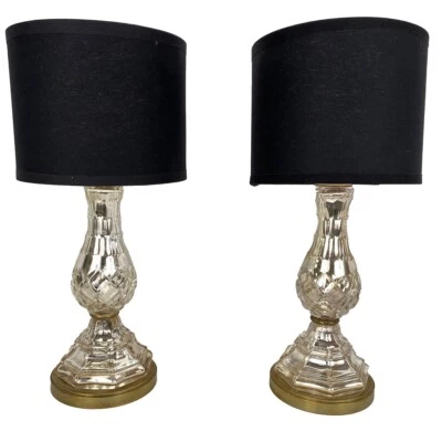 Paire de lampes à poser en cristal églomisé - Photo 1/4