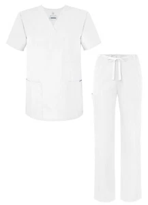 Adar Universal Unisex Scrub Set - V-Neck Scrub Top & Tapered Drawstring Pants - Picture 1 of 147