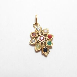 Estate 22K Yellow Gold Eight Colorful Gemstone And Diamond Pendant 1.75 Cts