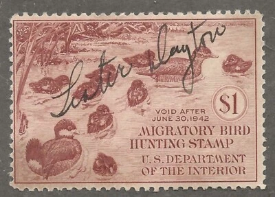U.S. Scott #RW8 $1 Duck Stamp 1941, Signed Original Gum Hinged - Image 1 of 2