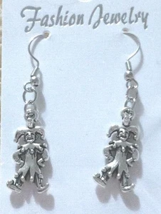 Jester Earrings Antique Tibetan Silver Stainless Steel Hooks - Picture 1 of 2
