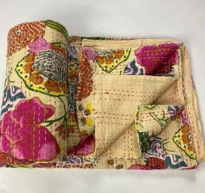 Beautiful Kantha Quilt Indian Throw Handmade Bedding Blanket Cotton Bedspread 6 - Picture 1 of 6