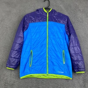 LL Bean Kids' PrimaLoft Packaway Hooded Jacket, Colorblock Coat Sz Large 14-16 - Picture 1 of 12