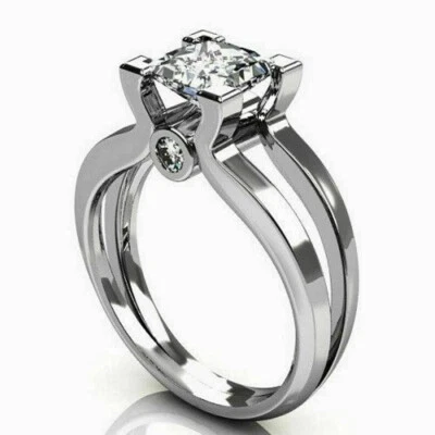 2 Kt Princess Solitär Diamant Verlobungsring Hochzeit Damen Ring Weißgold-Finish - Bild 1 von 4