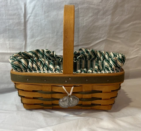 VTG Longaberger 1998 Small Chore Basket Pale Green Weave-liner Protector Charm Cover