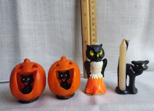 4 candele Halloween vintage Gurley 2"-3" gatti gufo zucche mai bruciate vedi foto - Foto 1 di 5