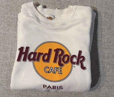 Vintage Hard Rock (Paris) Sweater Mens XL White Heavy Sweatshirt 90s Pullover  - Image 1 of 4