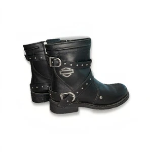 Harley Davidson Women’s Black Buckle Flat Low HD Motorcycle Boots Size 8 Shoes - Picture 1 of 10