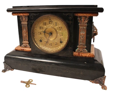 Antiguo Reloj Manto Salón Seth Thomas Esmaltado Años 1890 Querubines Leones ESFERA RECORTADA Foto 1 de 4