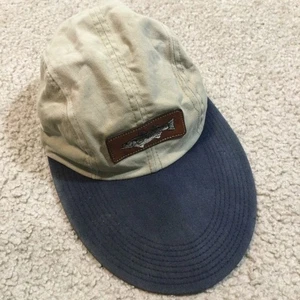 Vintage Reef Riders 5 panel Strap Hat Cap Beige Long Blue Bill USA Made - Picture 1 of 10