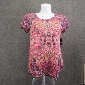 Lucky Brand Shirt Damen Large Rosa Marine Blau Geometrisches Muster Kurzarm Boho - Bild 1 von 16