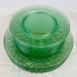 Vintage Indiana Depression Glas AZTEC grün Muster 12-teiliges Set Abendessen & Salat - Bild 1 von 12