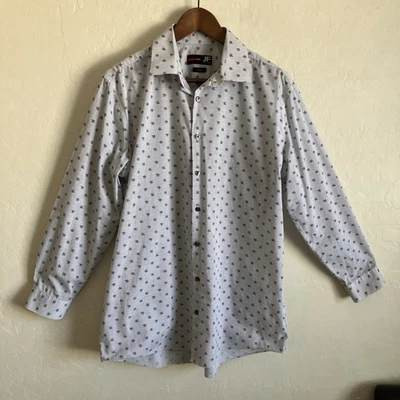 Camisa de vestir JF J. Ferrar para hombre L 32 33 16 ajustada azul abotonada manga larga elástica Foto 1 de 4