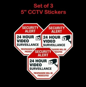 3 x rote Vinyl CCTV 5" Warnung selbstklebende wetterfeste Fensteraufkleber - Bild 1 von 7