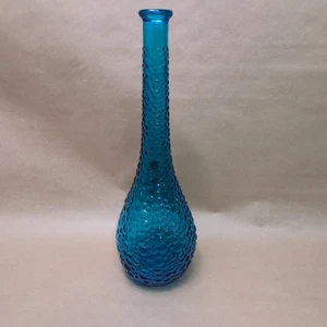 Vintage Dark Blue Bubble Glass Empoli Bottle/Vase 1960’s/70’s Hobnail - Picture 1 of 8