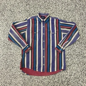 Vintage 90s Wrangler Brushpopper Striped Shirt Western Cowboy Pink and Blue XL - Picture 1 of 5