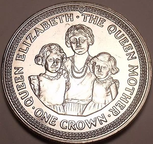 Massive Gem Unc Isle Of Man 1985 Crown~The Queen Mother With Both Daughters~Fr/S - Picture 1 of 2