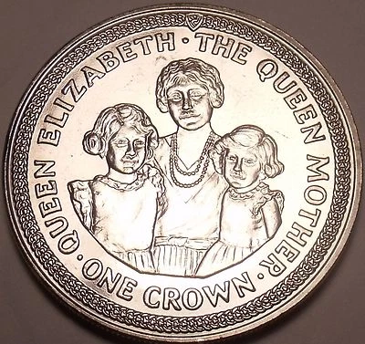 Massive Gem Unc Isle Of Man 1985 Crown~The Queen Mother With Both Daughters~Fr/S - Image 1 of 2