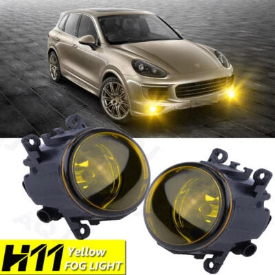 Golden Yellow Fog Lights w/ H11 Bulbs Driver Passanger for Porsche Cayenne 11-15 - Image 1 of 4