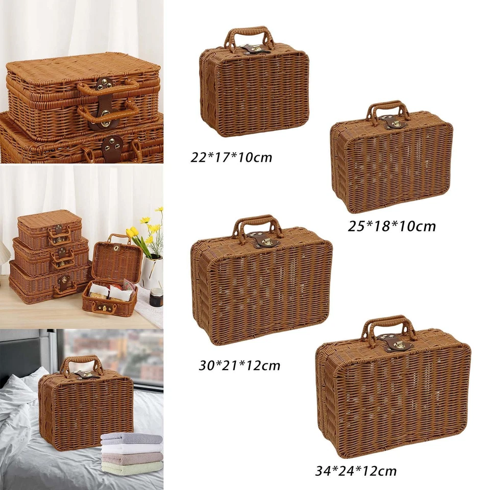 Wicker Picnic Basket, Straw Storage Box with Handles,Retro Suitcase Box - Image 1 of 1