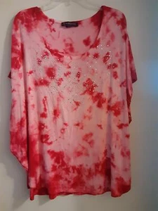 Gloria Vanderbilt Brookie Pink/Red Tie-Dyed Sparkle Butterfly Wing Top XL Plus - Picture 1 of 1