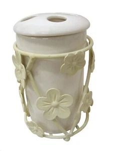 (24958) VASO BAÑO CEPILLOS DE DIENTES CERAMICA FORJA MARGARITA CREMA - Imagen 1 de 1